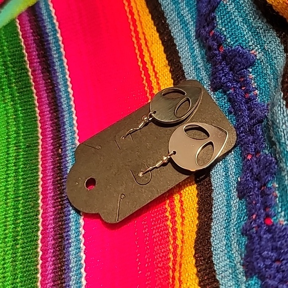 Handmade unique silver Alien Earrings - Picture 2 of 4